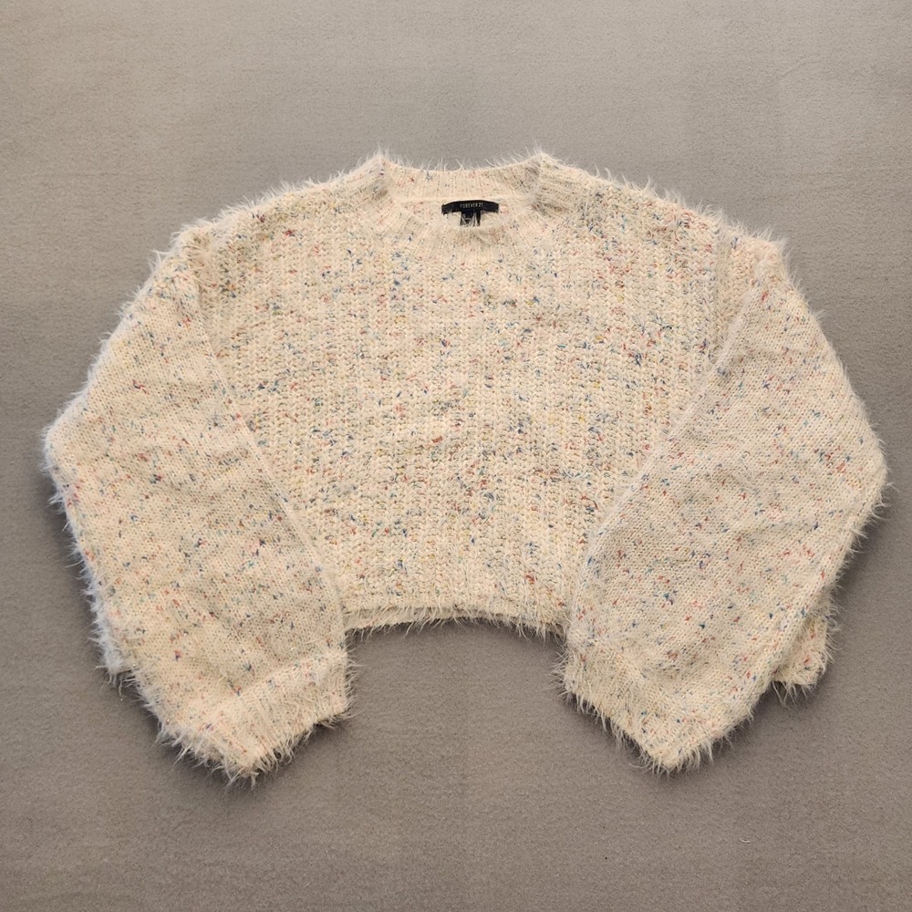 Forever 21 Y2K Fuzzy Eyelash Confetti Knit Cropped Sweater Womens Small